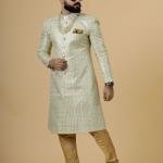 Traditional Lemon-Yellow Sequin Embroidered Sherwani | Father Son Combo | Perfect Groom Wear Achkan